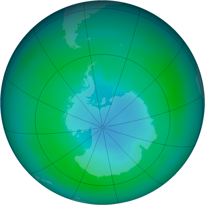 Antarctic ozone map for March 1989